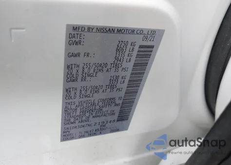 2022 Nissan Pathfinder Platinum 4Wd из США, поврежденный, VIN 5N1DR3DK7NC219348